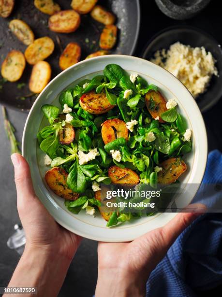 healthy summer potatoes salad - mache stock pictures, royalty-free photos & images