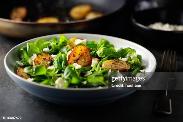 gesunden sommer kartoffeln salat - feldsalat stock-fotos und bilder