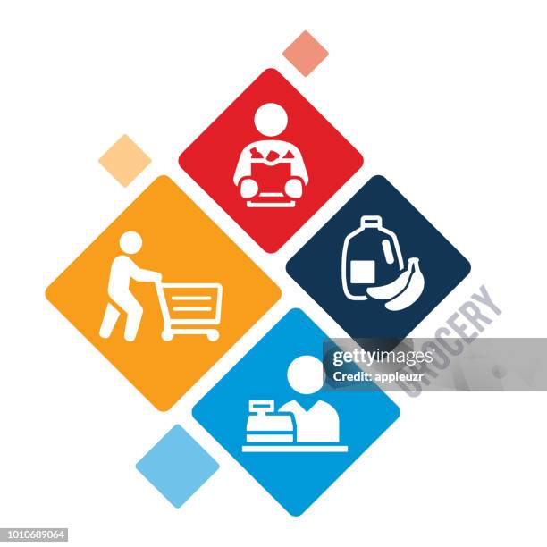 grocery shopping illustration - cashier stock illustrations