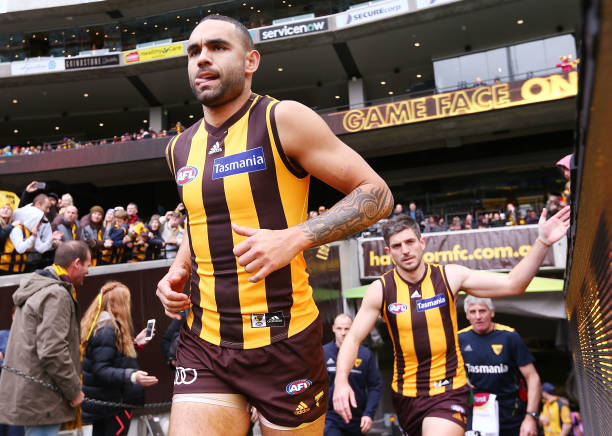 Shaun Burgoyne of the Hawks runs out during the round 20 AFL match between the Hawthorn Hawks and the Essendon Bombers at Melbourne Cricket Ground on...