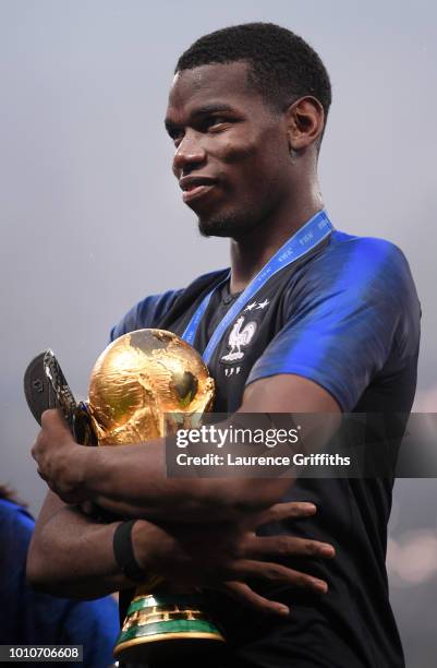 Paul Pogba of France celebrates with the World Cup Trophy following the 2018 FIFA World Cup Russia Final between France and Croatia at Luzhniki...