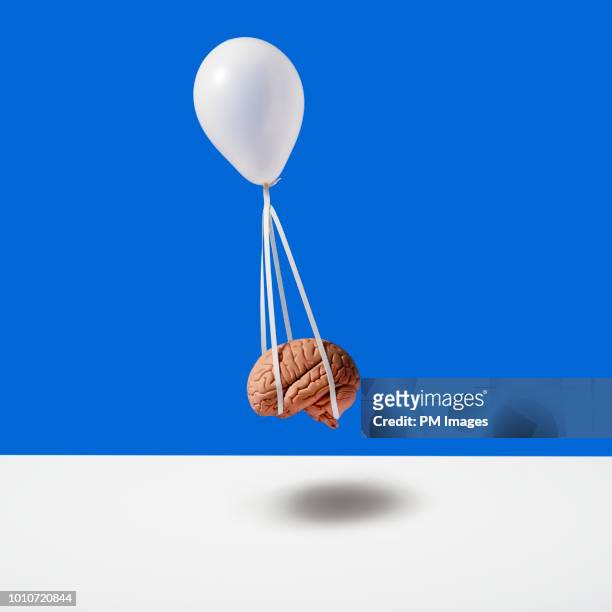 balloon carrying brain - smart studio shot stock pictures, royalty-free photos & images