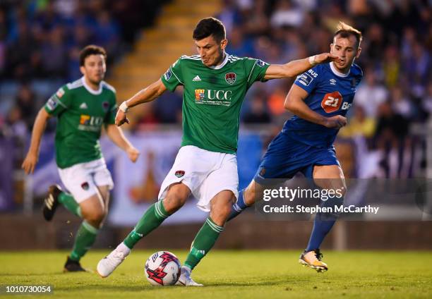 Waterford , Ireland - 3 August 2018; Graham Cummins of Cork City in action against Dessie Hutchinson of Waterford during the SSE Airtricity League...