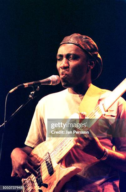 Bass player Richard Bona from Cameroon performing at Copenhagen Jazz House July 2003.