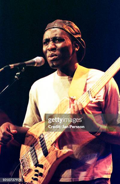 Bass player Richard Bona from Cameroon performing at Copenhagen Jazz House July 2003.