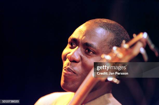 Bass player Richard Bona from Cameroon performing at Copenhagen Jazz House July 2003.