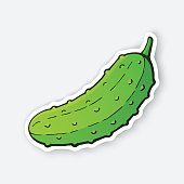 Sticker of green cucumber with a stem