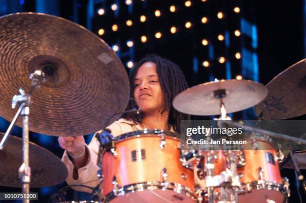 American jazz drummer Terri Lyne Carrington performing in Copenhagen Denmark July 2003.