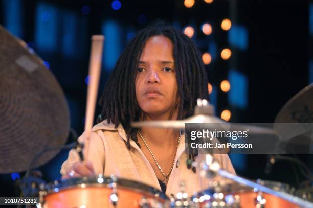 American jazz drummer Terri Lyne Carrington performing in Copenhagen Denmark July 2003.