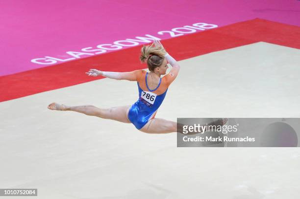 Celine Van Gerner of Netherlands competes in the Floor Exercise discipline during the Women's Gymnastics Team Final on Day three of the European...