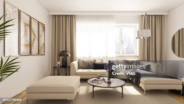 moderne woonkamer - curtains stockfoto's en -beelden