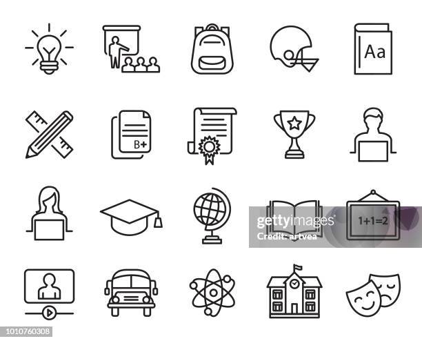 ilustraciones, imágenes clip art, dibujos animados e iconos de stock de conjunto de iconos de educación - birrete