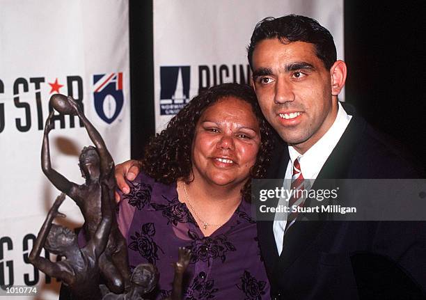 Adam Goodes, of the Sydney Swans, Winner of the 1999 Norwich Rising Star, celebrates with his mother Lisa. The Awards was presented at the Palladium,...