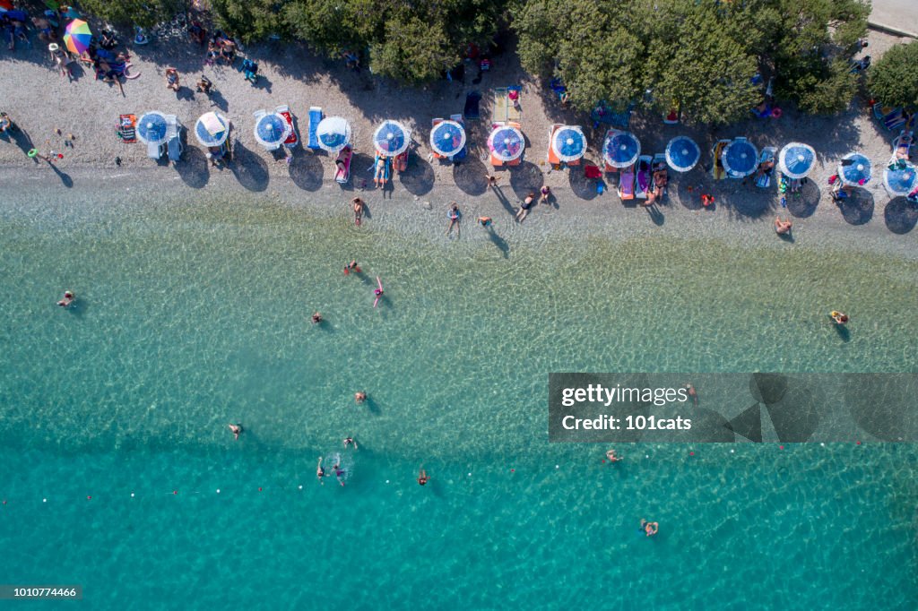 An aerial view of the beach in summer