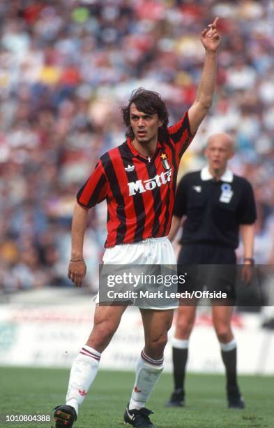 April 1993 - Udine - Seria A Calcio - Udinese v AC Milan - Paolo Maldini of Milan raises his arm -