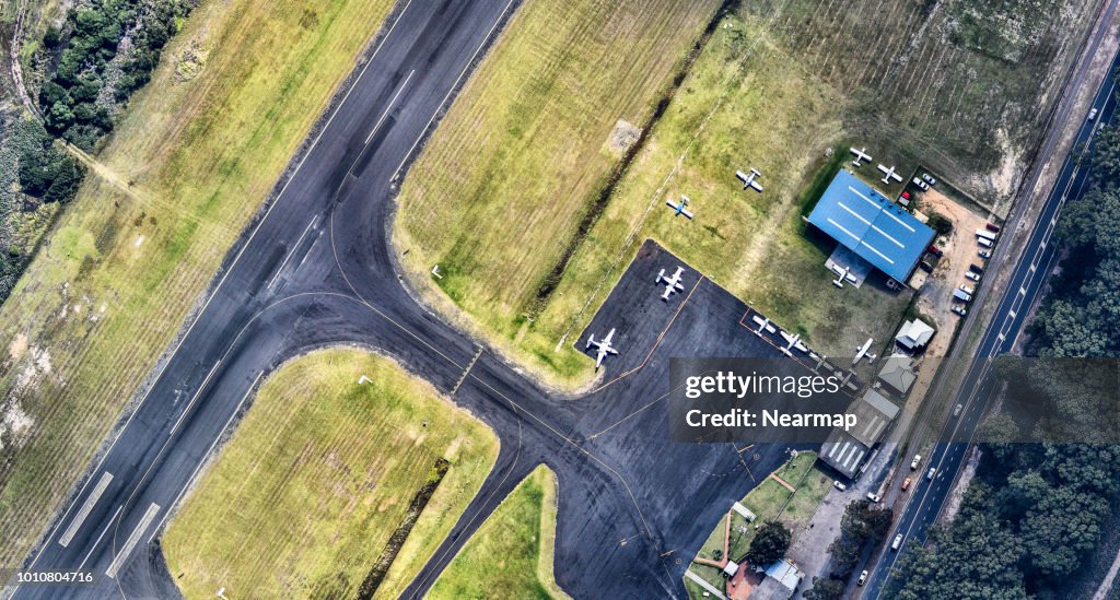 Aerial View Of Small Airport And Runway Victoria Usa High Res Stock aerial-view-of-small-airport-and-runway-victoria-usa-high-res-stock