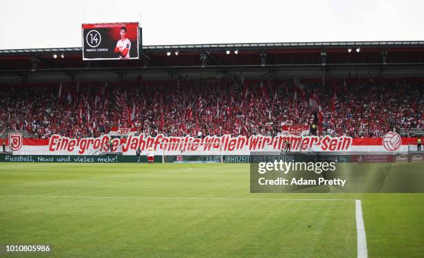 Jahn Regensburg fans hold a banner during the Second Bundesliga match between SSV Jahn Regensburg and FC Ingolstadt 04 at Continental Arena on August...