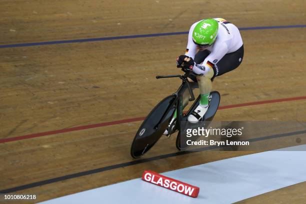 Joachim Eilers of Germany competes in the 1000m Time Trial men race on Day 3 of the European Championships Glasgow 2018 in the Track Cycling at Sir...