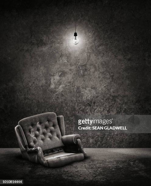 old armchair sinking into ground - abandoned crack house stock pictures, royalty-free photos & images