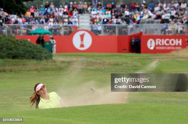 Florentyna Parker of England plays her second shot on the first hole during the third round of the Ricoh Women's British Open at Royal Lytham and St...