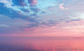 Misty Lilac Seascape With Pink Clouds