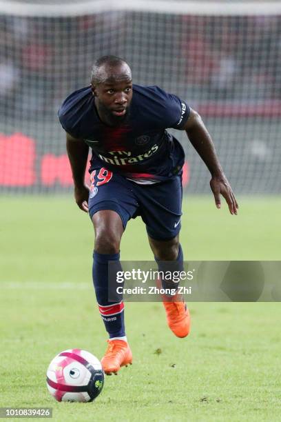 Lassana Diarra of Paris Saint-Germain in action during the French Trophy of Champions football match between AS Monaco and Paris Saint-Germain at...