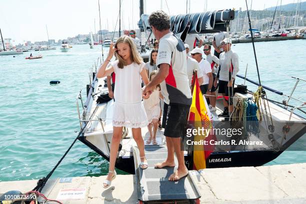 Princess Sofia of Spain visits the Royal Nautic Club the last day of the 37th Copa del Rey Mapfre sailing cup on August 4, 2018 in Palma de Mallorca,...