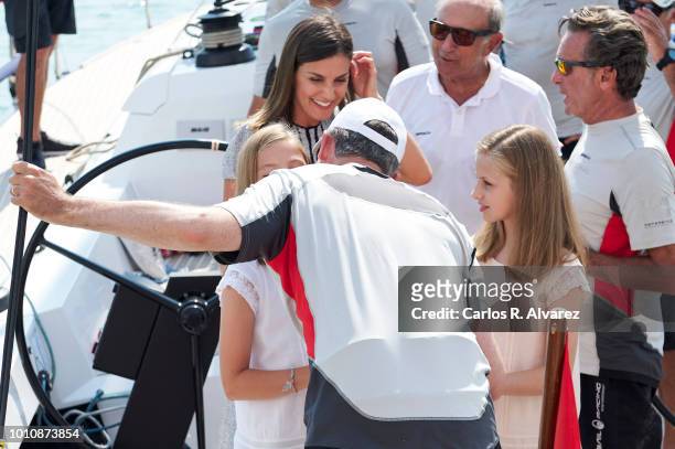 Queen Letizia of Spain, Princess Leonor of Spain and Princess Sofia of Spain pick up King Felipe of Spain at the end of the last day of the 37th Copa...