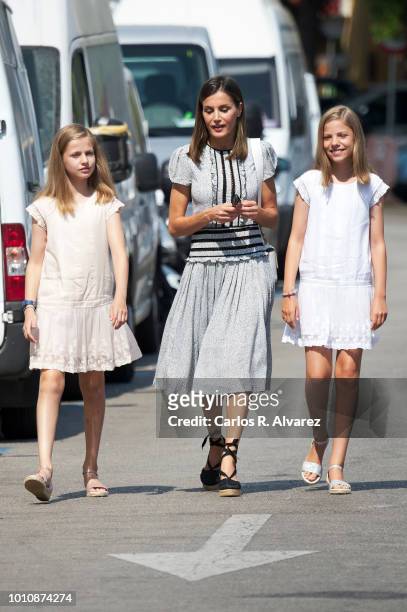 Princess Leonor of Spain , Princess Sofia of Spain and Queen Letizia of Spain visit the Royal Nautic Club the last day of the 37th Copa del Rey...