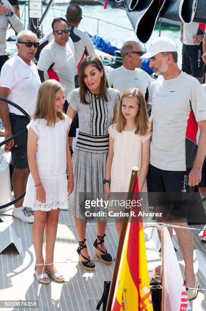 King Felipe VI of Spain , Queen Letizia of Spain , Princess Leonor of Spain and Princess Sofia of Spain pose for the photographers the last day of...