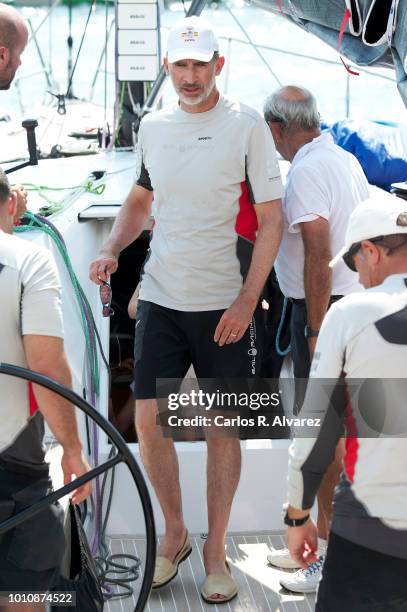 King Felipe VI of Spain on board of Aifos the last day of the 37th Copa del Rey Mapfre sailing cup on August 4, 2018 in Palma de Mallorca, Spain.