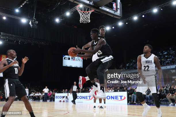 Pascal Siakam of Team Africa looks to pass against Team World during the 2018 NBA Africa Game as part of the Basketball Without Borders Africa on...