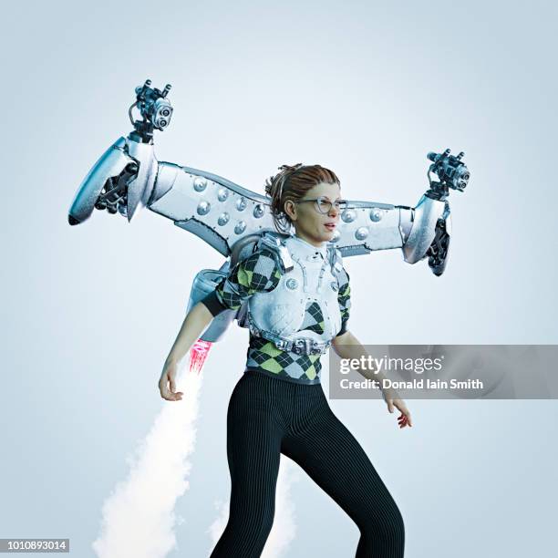 woman with jet pack - rocket pack stock pictures, royalty-free photos & images