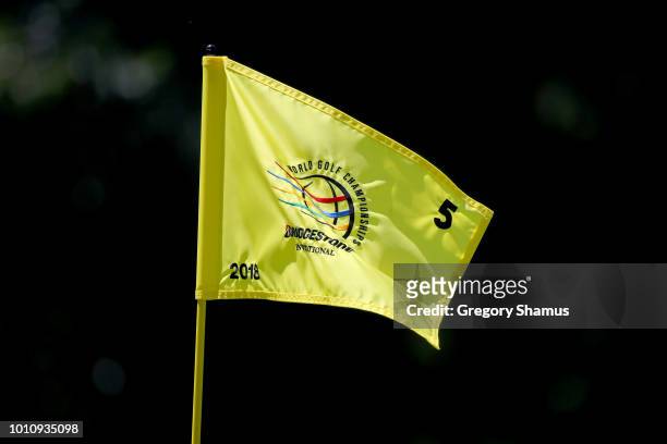 Detail view of the fifth hole flag during World Golf Championships-Bridgestone Invitational - Round Three at Firestone Country Club South Course on...