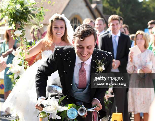 The wedding of Daisy Jenks and Charlie Van Straubenzee at Saint Mary The Virgin Church on August 4, 2018 in Frensham, United Kingdom. Prince Harry...