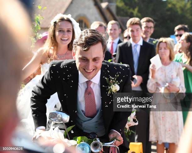 The wedding of Daisy Jenks and Charlie Van Straubenzee at Saint Mary The Virgin Church on August 4, 2018 in Frensham, United Kingdom. Prince Harry...