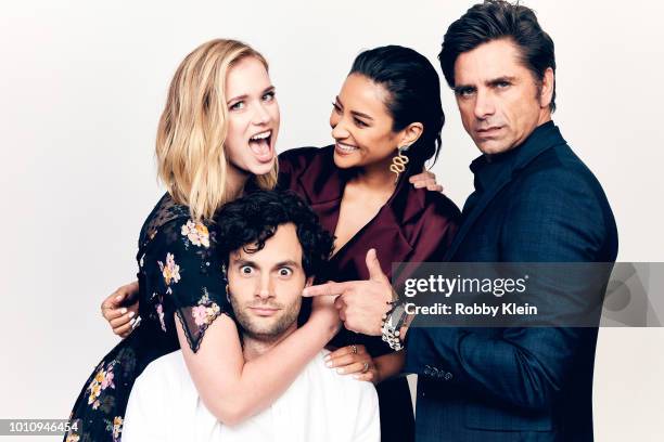 Elizabeth Lail, Penn Badgley, Shay Mitchell, and John Stamos of Lifetime's 'You' pose for a portrait during the 2018 Summer Television Critics...