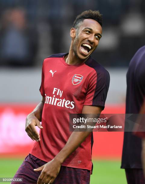 Pierre-Emerick Aubameyang of Arsenal before the Pre-season friendly between Arsenal and SS Lazio on August 4, 2018 in Stockholm, Sweden.