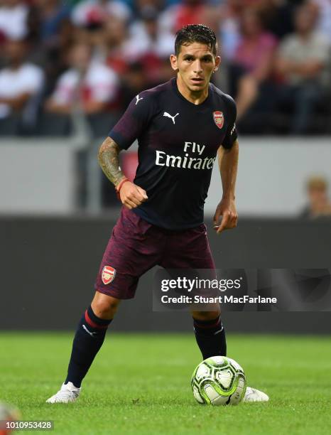 Lucas Torreira of Arsenal during the Pre-season friendly between Arsenal and SS Lazio on August 4, 2018 in Stockholm, Sweden.