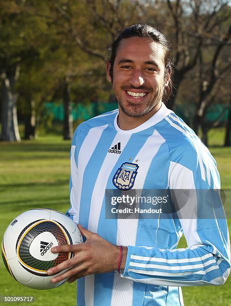Midfielder Jonas Gutierrez of Argentina's National team for the 2010 FIFA World Cup South Africa poses during a photo session on May 26, 2010 in...