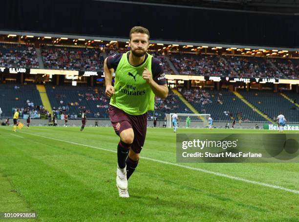 Shkodran Mustafi of Arsenal during the Pre-season friendly between Arsenal and SS Lazio on August 4, 2018 in Stockholm, Sweden.