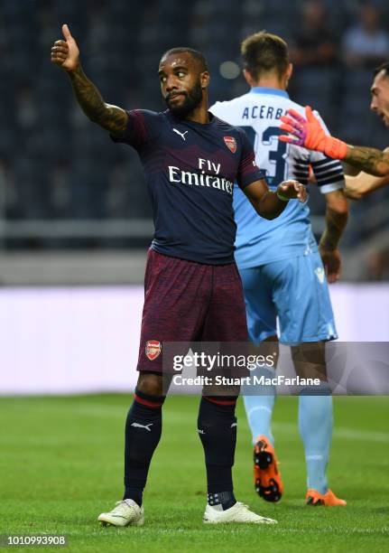 Alex Lacazette of Arsenal during the Pre-season friendly between Arsenal and SS Lazio on August 4, 2018 in Stockholm, Sweden.