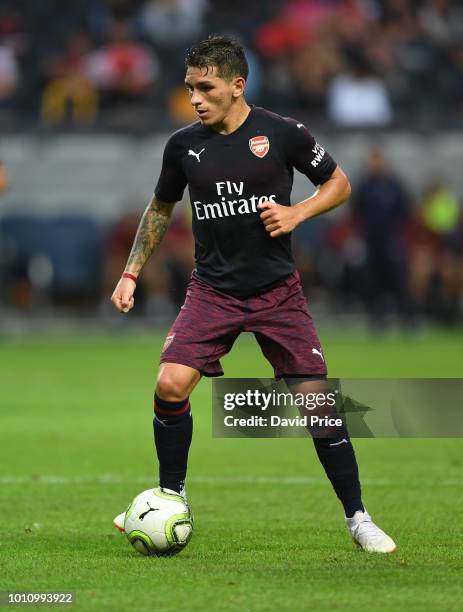 Lucas Torreira of Arsenal during the Pre-season friendly between Arsenal and SS Lazzio on August 4, 2018 in Stockholm, Sweden.