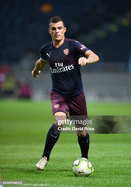 Granit Xhaka of Arsenal during the Pre-season friendly between Arsenal and SS Lazzio on August 4, 2018 in Stockholm, Sweden.