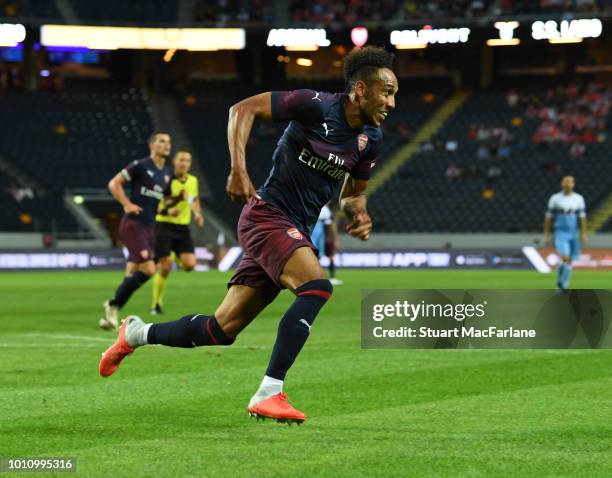 Pierre-Emerick Aubameyang of Arsenal during the Pre-season friendly between Arsenal and SS Lazio on August 4, 2018 in Stockholm, Sweden.