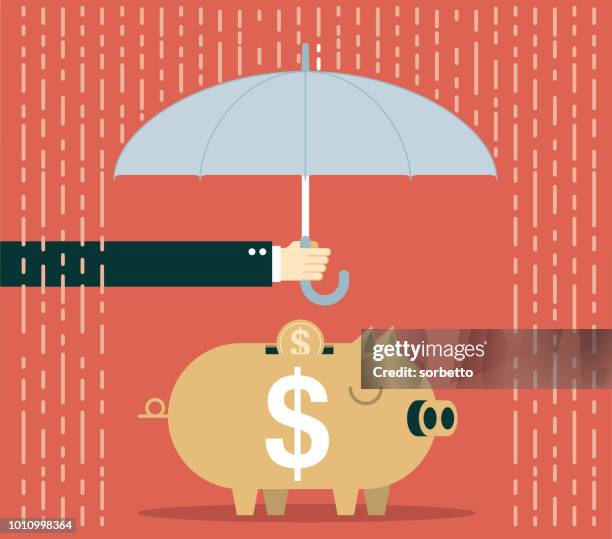 stockillustraties, clipart, cartoons en iconen met bescherming van zijn spaarvarken - stormbaan