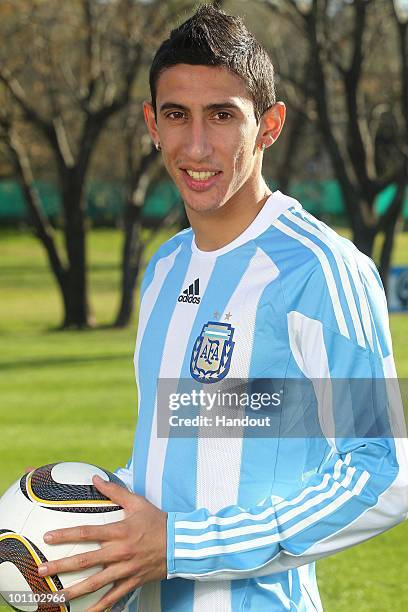 Midfielder Angel di Maria of Argentina's National team for the 2010 FIFA World Cup South Africa poses during a photo session on May 26, 2010 in...