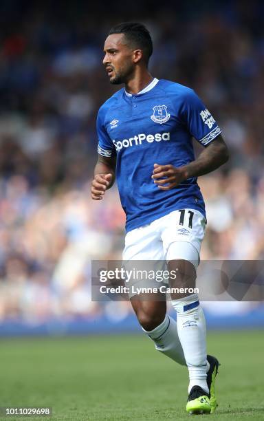 Theo Walcott of Everton gestures during the Pre-Season Friendly between Everton and Valencia at Goodison Park on August 4, 2018 in Liverpool, England.