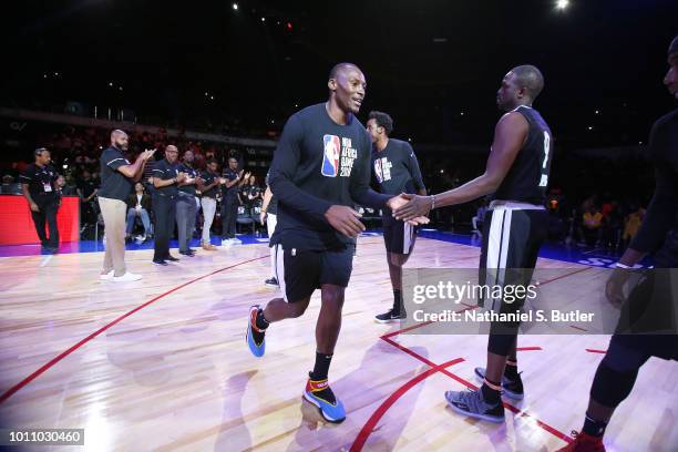 Bismack Biyombo of Team Africa is introduced before the game against Team World during the 2018 NBA Africa Game as part of the Basketball Without...