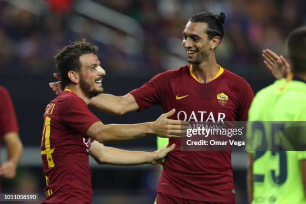 Alessandro Florenzi celebrates a goal during a match between FC Barcelona and AS Roma as part of International Champions Cup 2018 at AT&T Stadium on...